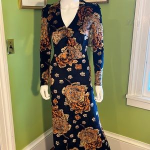 Vera Mont vintage 70s stretch panne velvet printed maxi dress